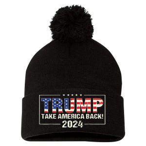 Take America Back American Flag Trump 2024 Pom Pom 12in Knit Beanie