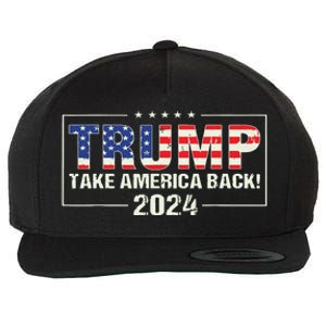 Take America Back American Flag Trump 2024 Wool Snapback Cap