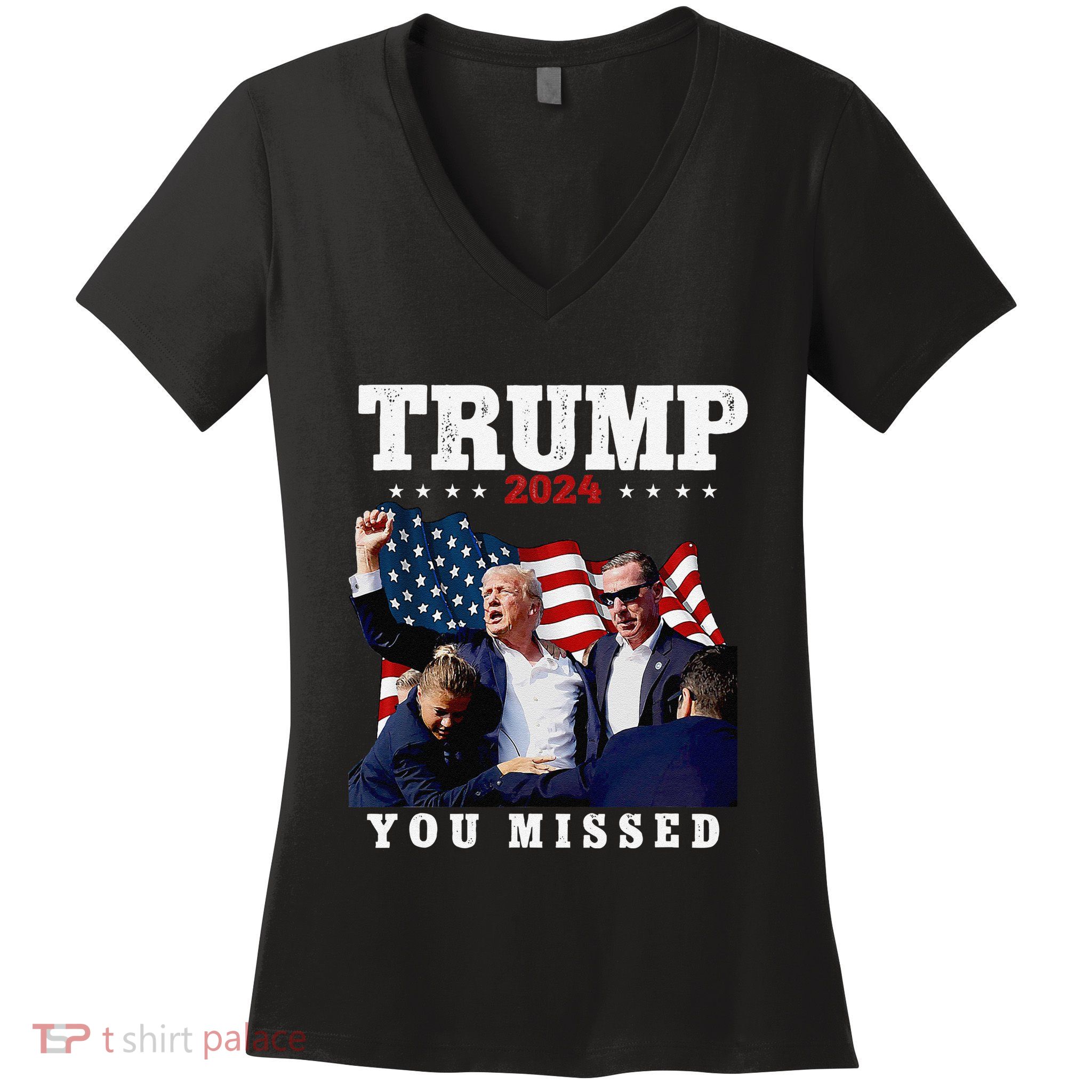Trump Assasination Bloody Ear Bleeding Butler Pa Trump Women's V-Neck T-Shirt