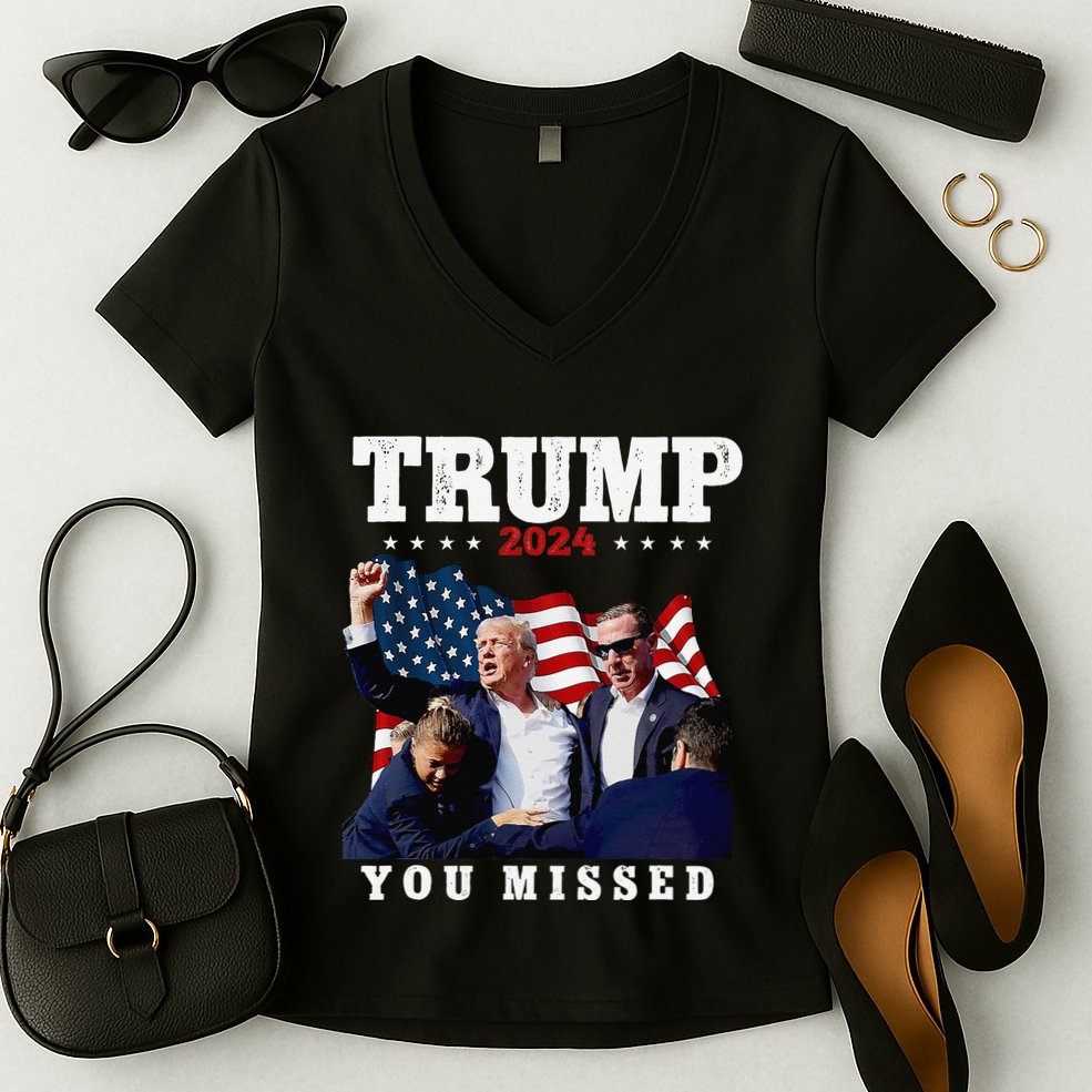 Trump Assasination Bloody Ear Bleeding Butler Pa Trump Women's V-Neck T-Shirt