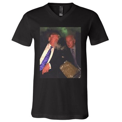 Trump And Biden Smoking Weed  Funny Politics V-Neck T-Shirt