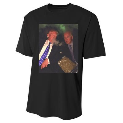 Trump And Biden Smoking Weed  Funny Politics Performance Sprint T-Shirt