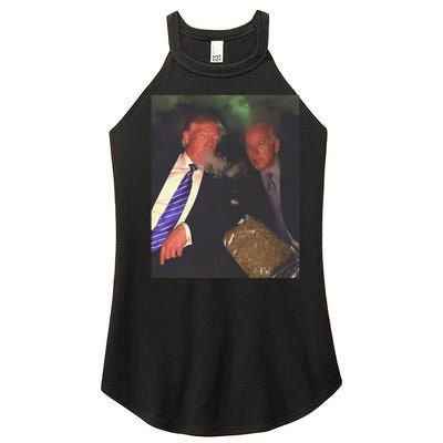 Trump And Biden Smoking Weed  Funny Politics Women’s Perfect Tri Rocker Tank