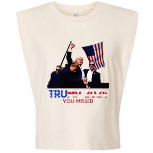 Trump Assasination Bloody Ear Butler You Missed Trump Garment-Dyed Women's Muscle Tee