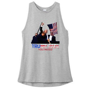 Trump Assasination Bloody Ear Butler You Missed Trump Ladies PosiCharge Tri-Blend Wicking Tank