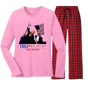 Trump Assasination Bloody Ear Butler You Missed Trump Women's Long Sleeve Flannel Pajama Set 