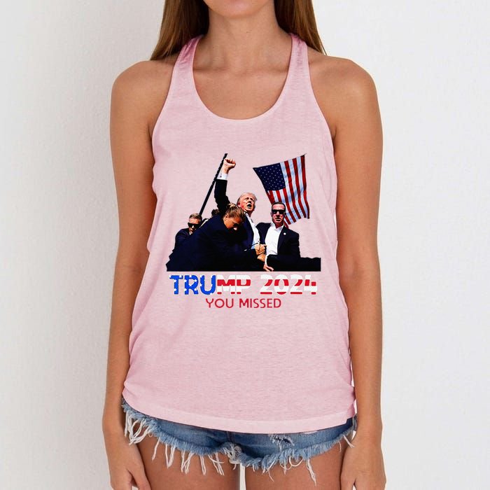 Trump Assasination Bloody Ear Butler You Missed Trump Women's Knotted Racerback Tank