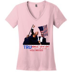 Trump Assasination Bloody Ear Butler You Missed Trump Women's V-Neck T-Shirt