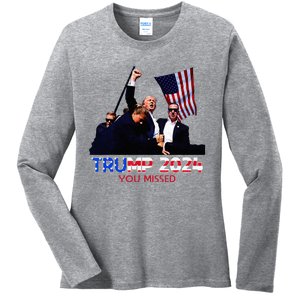 Trump Assasination Bloody Ear Butler You Missed Trump Ladies Long Sleeve Shirt