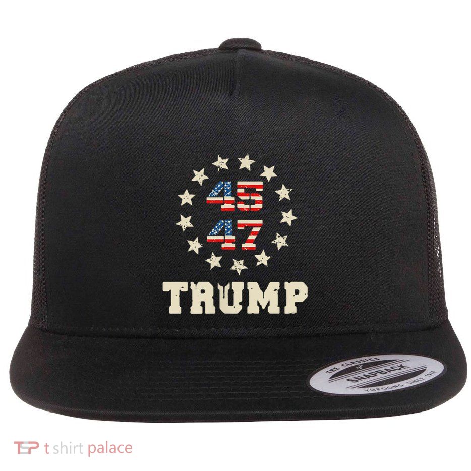 Take America Back Trump Flag 45 47 Flat Bill Trucker Hat