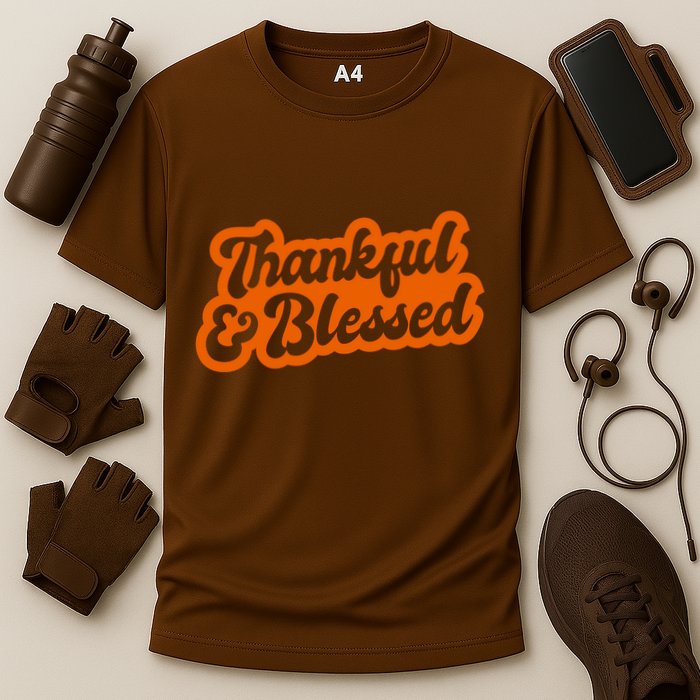 Thankful And Blessed Thanksgiving Holiday Cooling Performance Crew T-Shirt