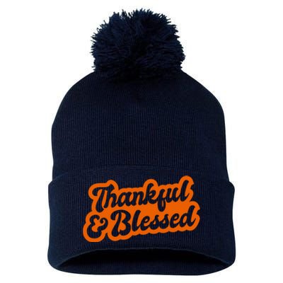 Thankful And Blessed Thanksgiving Holiday Pom Pom 12in Knit Beanie