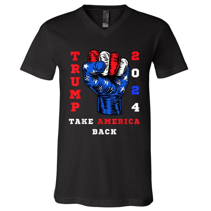 Take America Back Trump 2024 Maga Republicans Patriotic V-Neck T-Shirt