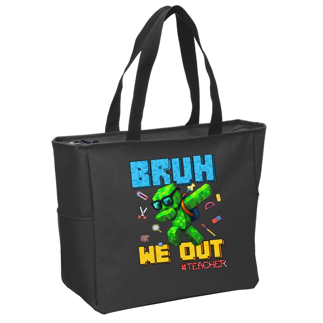 Teacher Appreciation Bruh We Out Gamer Pixel Style Summer Zip Tote Bag