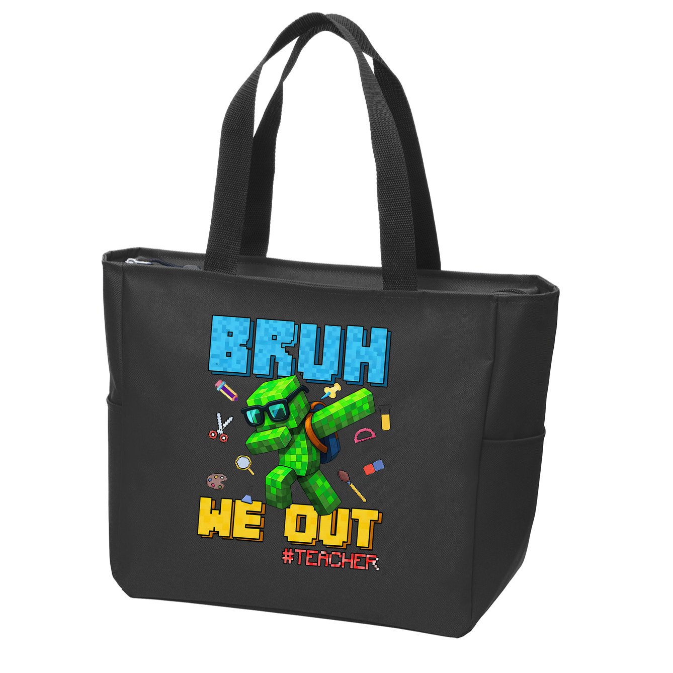Teacher Appreciation Bruh We Out Gamer Pixel Style Summer Zip Tote Bag