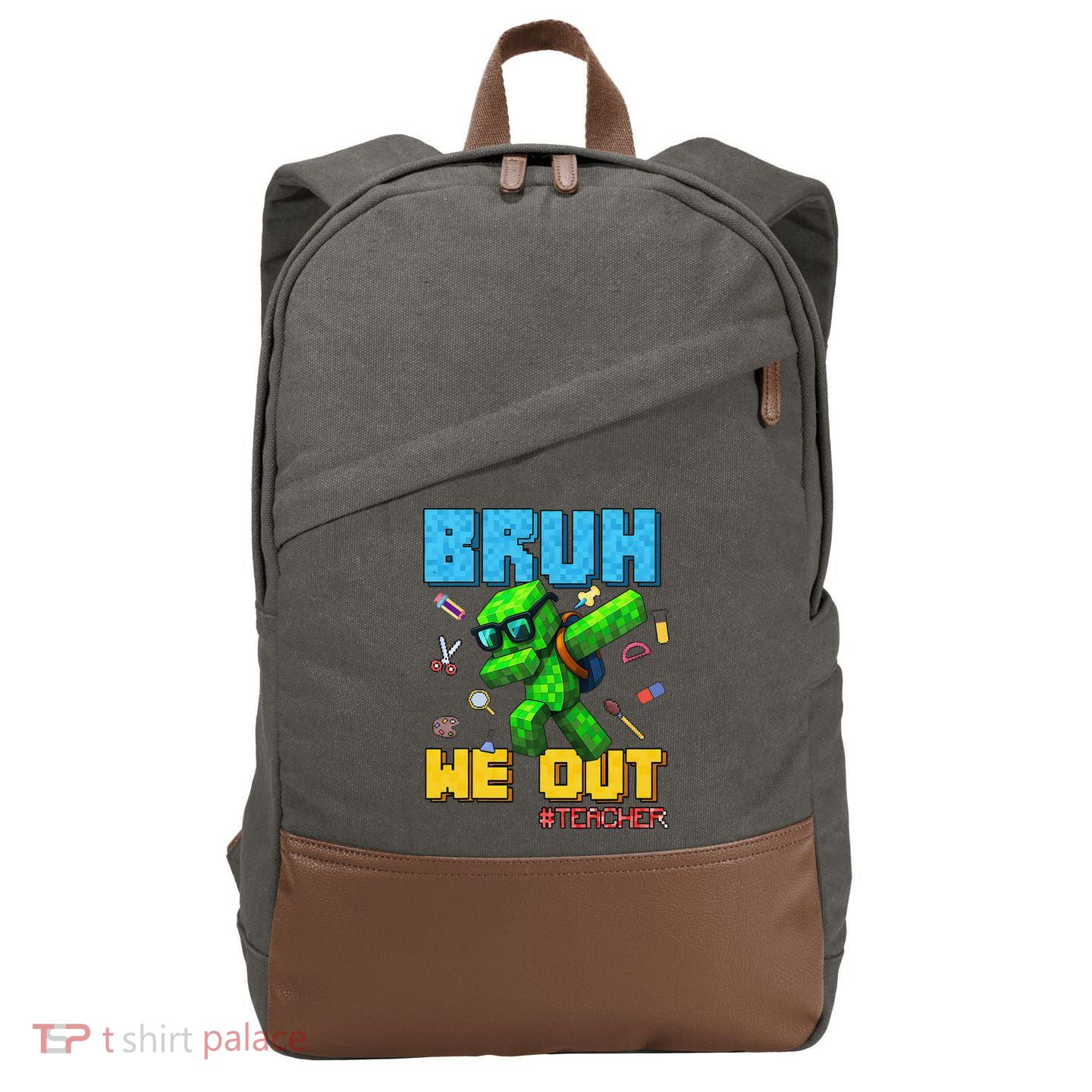 Teacher Appreciation Bruh We Out Gamer Pixel Style Summer Cotton Canvas Backpack