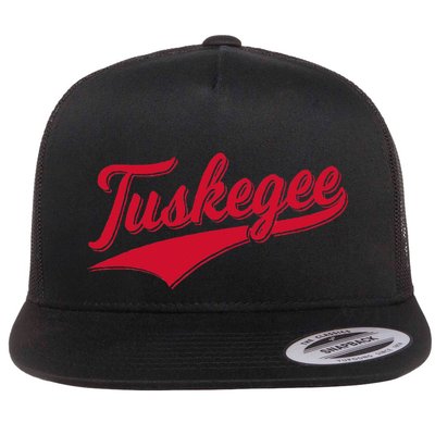 Tuskegee Alabama Baseball Sports Script Cursive With Swoosh Flat Bill Trucker Hat