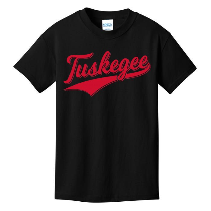 Tuskegee Alabama Baseball Sports Script Cursive With Swoosh Kids T-Shirt