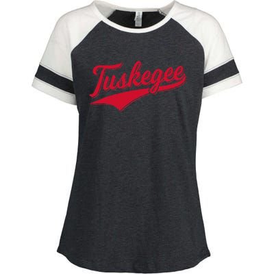 Tuskegee Alabama Baseball Sports Script Cursive With Swoosh Enza Ladies Jersey Colorblock Tee