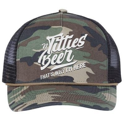 Titties And Beer ThatS Why IM Here Funny Beer Lover Adult Retro Rope Trucker Hat Cap