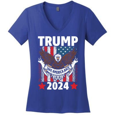 Take America Back 2024 Us Flag Trump Gift Women's V-Neck T-Shirt