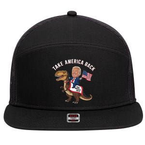 Take America Back Donald Trump 4th Of July Dinosaur Usa Flag Gift 7 Panel Mesh Trucker Snapback Hat