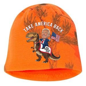 Take America Back Donald Trump 4th Of July Dinosaur Usa Flag Gift Kati - Camo Knit Beanie