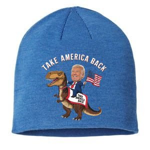 Take America Back Donald Trump 4th Of July Dinosaur Usa Flag Gift Sustainable Beanie