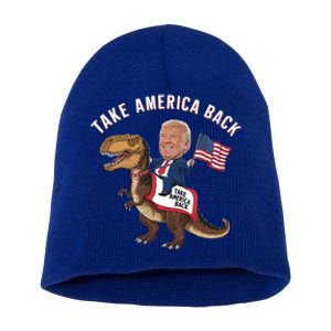 Take America Back Donald Trump 4th Of July Dinosaur Usa Flag Gift Short Acrylic Beanie