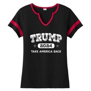 Take America Back American Flag Trump 2024 Funny Gift Ladies Halftime Notch Neck Tee