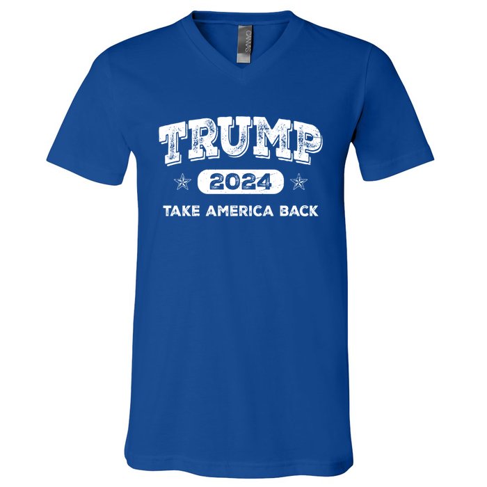 Take America Back American Flag Trump 2024 Funny Gift V-Neck T-Shirt