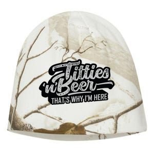 Titties And Beer Why Im Here Funny Beer Lover Adult Kati - Camo Knit Beanie