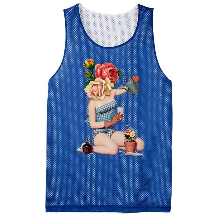 Take a Break Flower Girl Surreal Collage Weird Art Vintage Mesh Reversible Basketball Jersey Tank