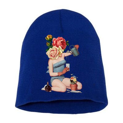 Take a Break Flower Girl Surreal Collage Weird Art Vintage Short Acrylic Beanie