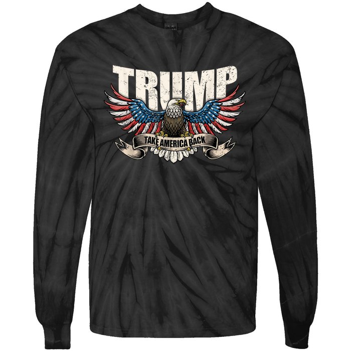 Take America Back Women Trump 2024 Flag Gift Tie-Dye Long Sleeve Shirt