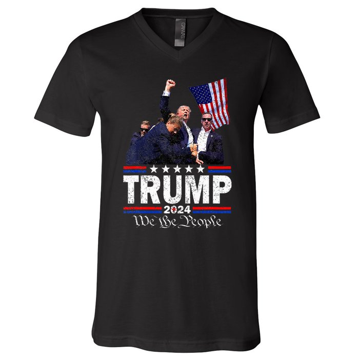 Trump Assasination Bloody Ear Bleeding Butler Pa Trump V-Neck T-Shirt