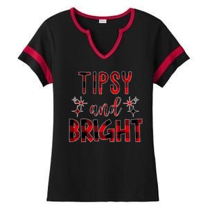 Tipsy And Bright Christmas Holiday Funny Ladies Halftime Notch Neck Tee