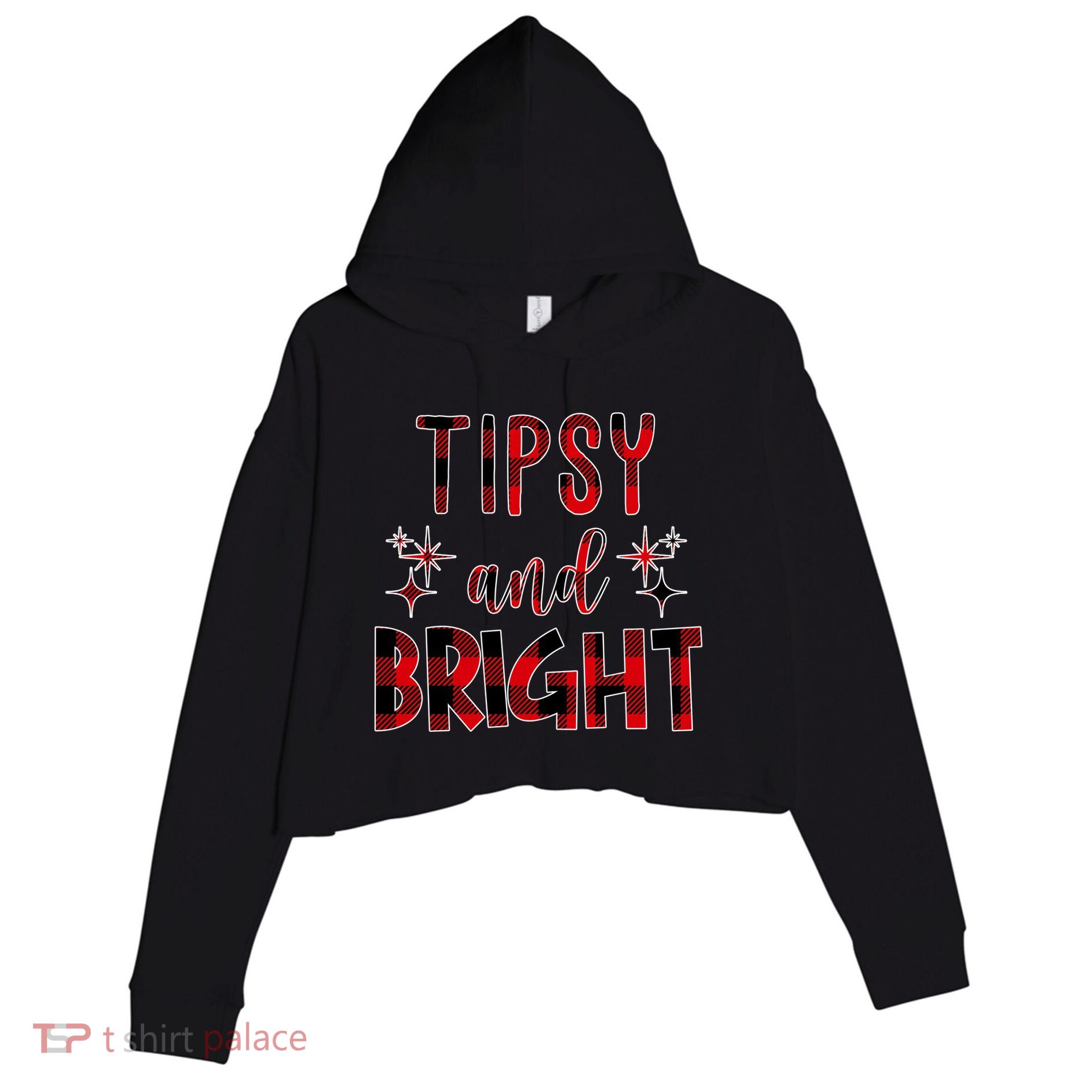 Tipsy And Bright Christmas Holiday Funny Crop Fleece Hoodie