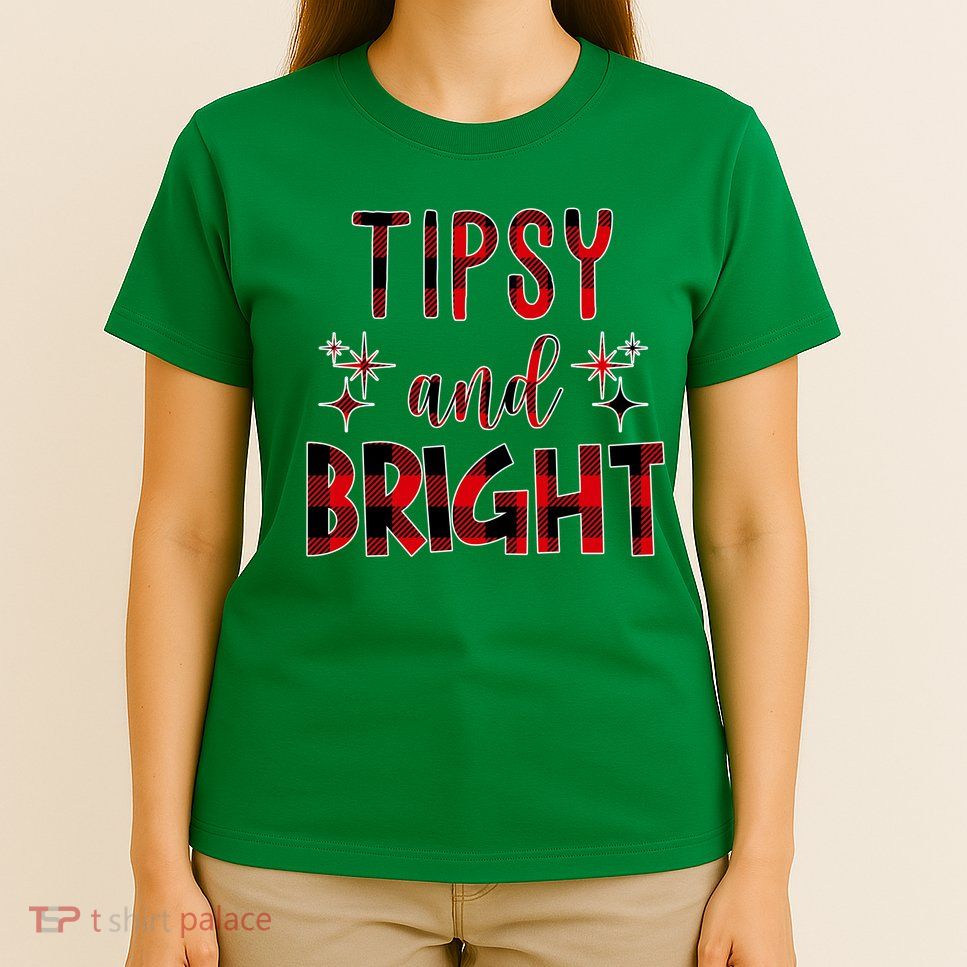 Tipsy And Bright Christmas Holiday Funny T-Shirt