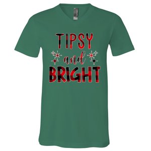 Tipsy And Bright Christmas Holiday Funny V-Neck T-Shirt