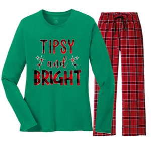 Tipsy And Bright Christmas Holiday Funny Women's Long Sleeve Flannel Pajama Set 