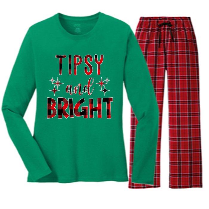 Tipsy And Bright Christmas Holiday Funny Women's Long Sleeve Flannel Pajama Set 