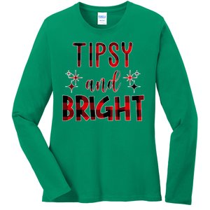 Tipsy And Bright Christmas Holiday Funny Ladies Long Sleeve Shirt