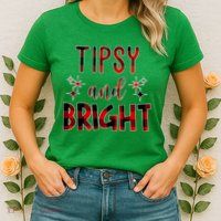 Tipsy And Bright Christmas Holiday Funny Womens T-Shirt