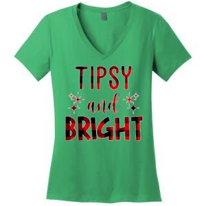 Tipsy And Bright Christmas Holiday Funny Women's V-Neck T-Shirt