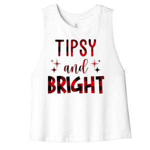 Tipsy And Bright Christmas Holiday Funny Women's Racerback Cropped Tank