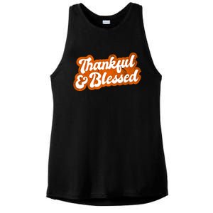 Thankful And Blessed Retro Distressed Logo Ladies PosiCharge Tri-Blend Wicking Tank