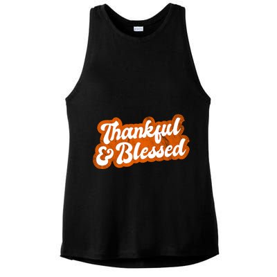 Thankful And Blessed Retro Distressed Logo Ladies PosiCharge Tri-Blend Wicking Tank