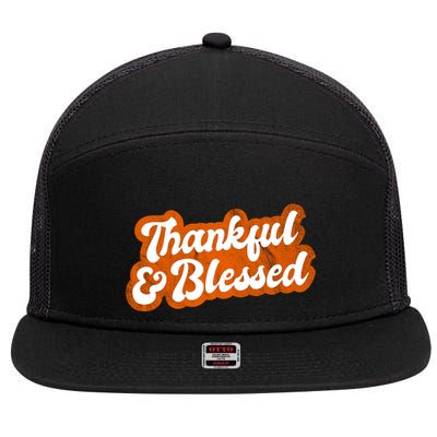 Thankful And Blessed Retro Distressed Logo 7 Panel Mesh Trucker Snapback Hat