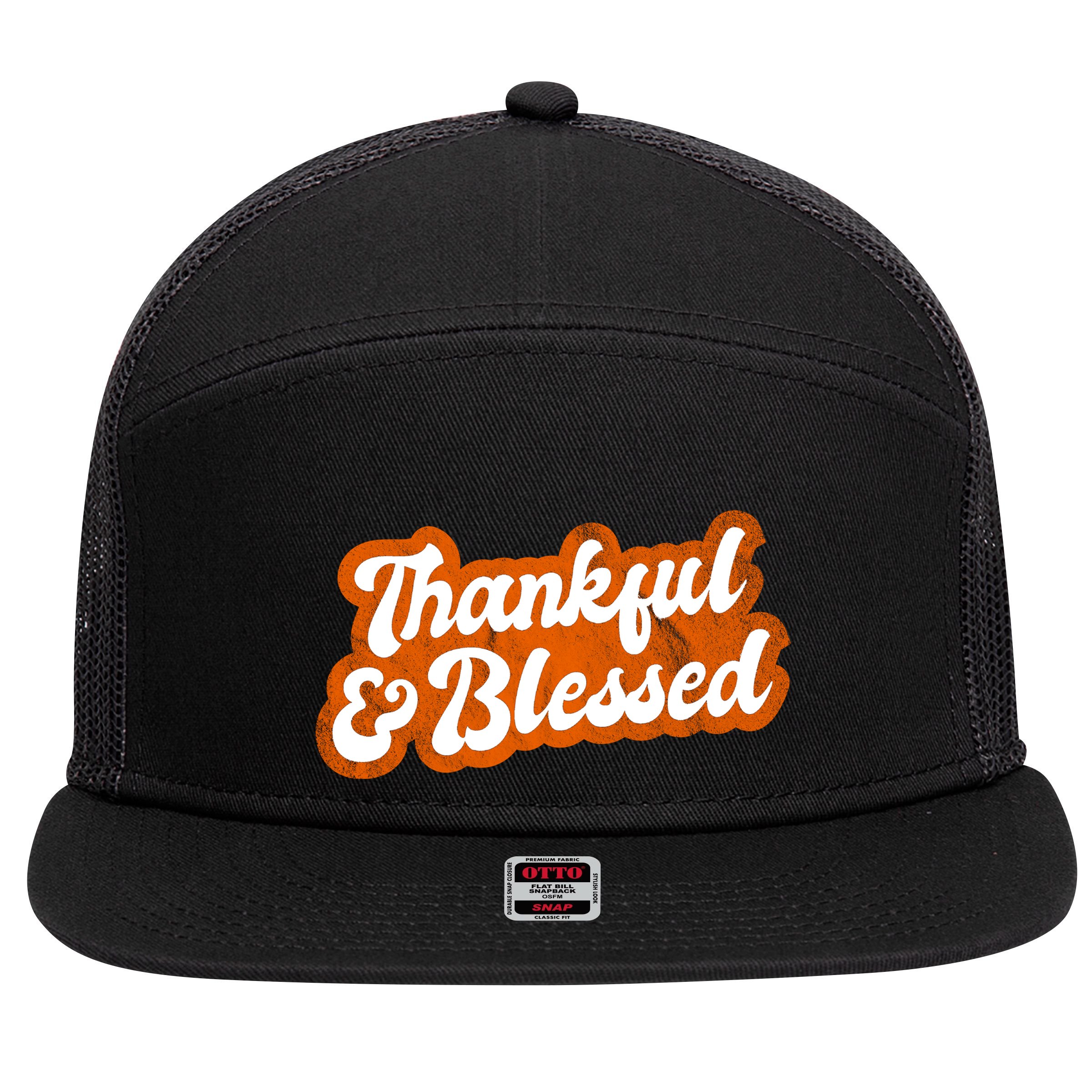 Thankful And Blessed Retro Distressed Logo 7 Panel Mesh Trucker Snapback Hat